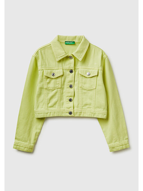 United Colors Of Benetton Kız Çocuk Sarı Arkası Logo İşlemeli Kısa Renkli Denim Ceket