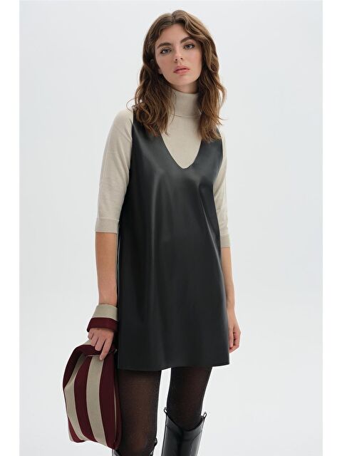 Sherin Siyah Deri Elbise - S000303487-19351