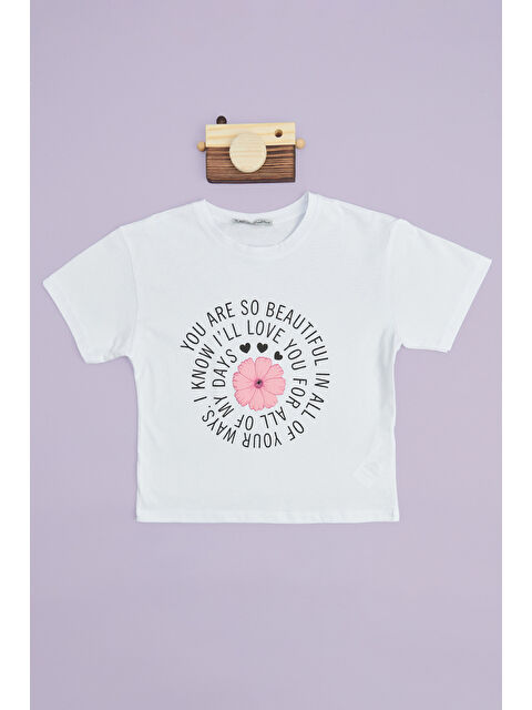 Fullamoda Çiçek Baskılı Crop Kız Çocuk Tişört
