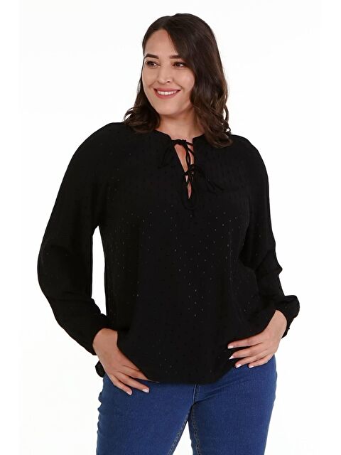 Mylinemoda V Yaka Önü Bağcıklı Bluz - S000239559-19351