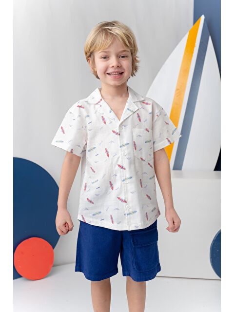 ZEYLAND Erkek Çocuk Desenli Keten Gömlek - Coral - S000362993-20048
