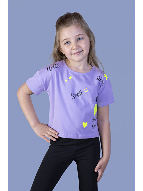 Toontoykids Kız Çocuk Crop Model Neon Baskılı Tişört