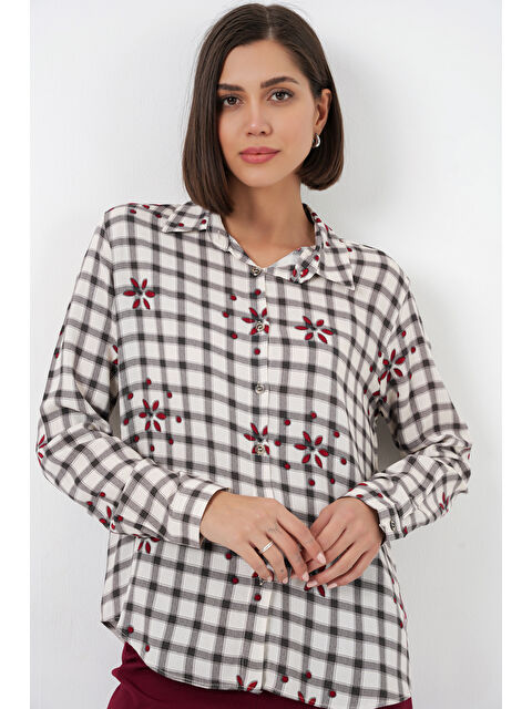 Bigdart Kadın Desenli Oversize Viskon Gömlek 20371 - Siyah - S000524598-19351