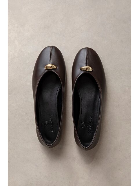 Straswans Brett Kadın Aksesuar Detay  Deri Babet Kahve