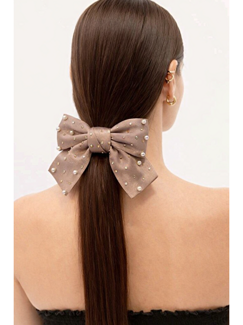 Katia And Bony İncili Fiyonk Otomat Toka Bej