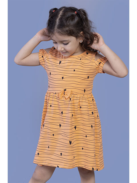 Toontoykids Kız Çocuk Kalp Desenli Kolları Detaylı Elbise - S000420103-20013