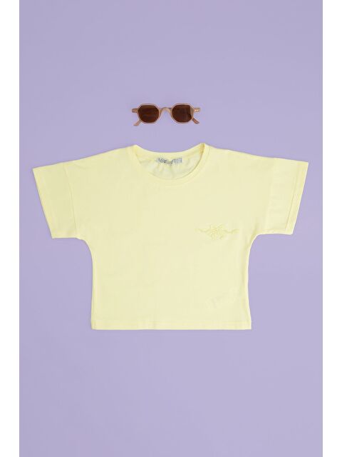 Fullamoda Kurdele Kabartma Baskılı Kız Çocuk Crop Tişört