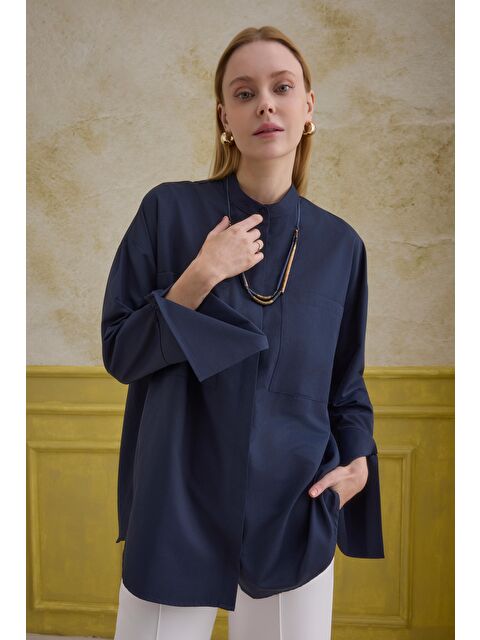 HE-QA Manşet Detaylı Gömlek Lacivert