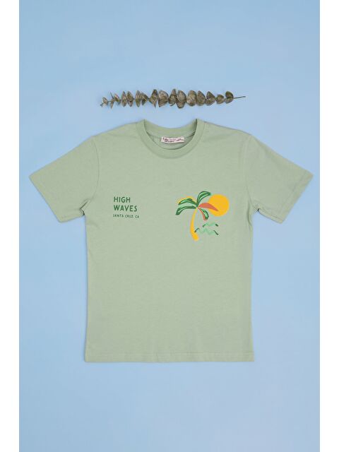 Fullamoda Palmiye Baskılı Bisiklet Yaka Erkek Çocuk Tişört