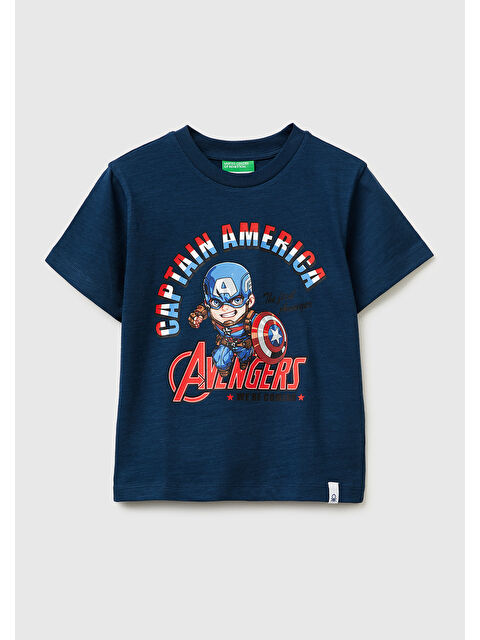 United Colors Of Benetton Erkek Çocuk Koyu Lacivert Hulk Baskılı Bisiklet Yaka T-Shirt