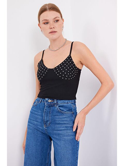 Bigdart 918 İp Askılı Crop Top - Siyah - S000228953-19351