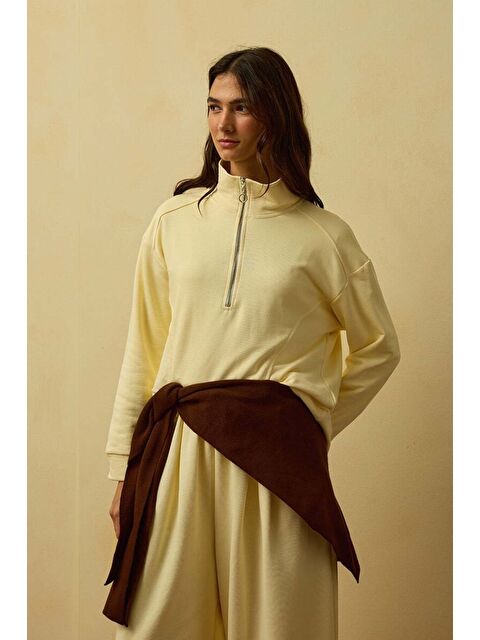 Ceylan Otantik Tereyağ Sarısı 3 İplik Yarım Fermuarlı Sweat - S000485212-20072