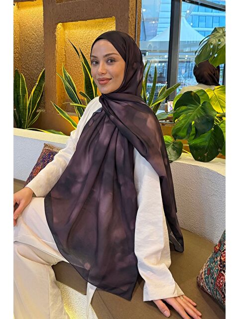 Lamelif Batik Desen Soft Şal Mürdüm - S000529599-20036