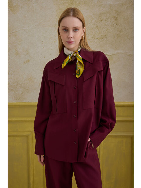 HE-QA Modern Cep Detaylı Gömlek Bordo - S000524604-19951