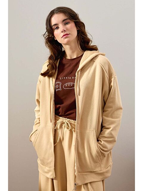 Ceylan Otantik Bej Antrasit 3 İplik Basic Hırka - S000485195-19928