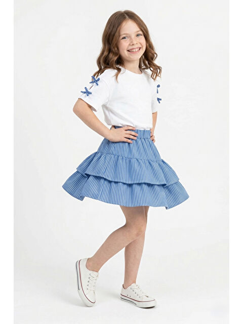 Fullamoda Fiyonklu Çizgili Kız Çocuk Etekli 2 Li Takım