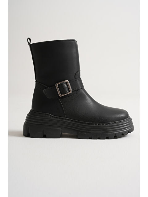 TONNY BLACK Kadın Siyah Kalın EVA Taban Kemer Toka Detaylı Fermuarlı Bot - S000493957-19351