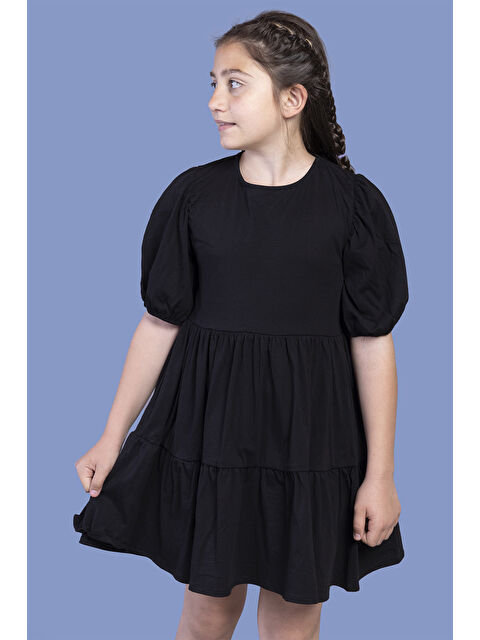 Toontoykids Kız Çocuk Arkası Bağlama Detaylı Balon Kol Elbise - S000420107-19351