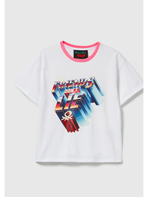 United Colors Of Benetton Kız Çocuk Beyaz %100 Pamuk Stranger Things Ön Baskılı Kısa Kollu T-Shirt