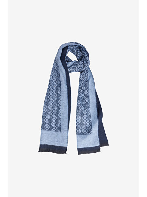 Altınyıldız Classics Erkek Lacivert-Mavi Desenli Sıcak Tutan Atkı