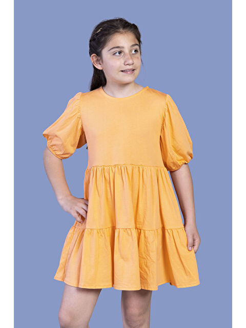 Toontoykids Kız Çocuk Arkası Bağlama Detaylı Balon Kol Elbise - S000420107-20013