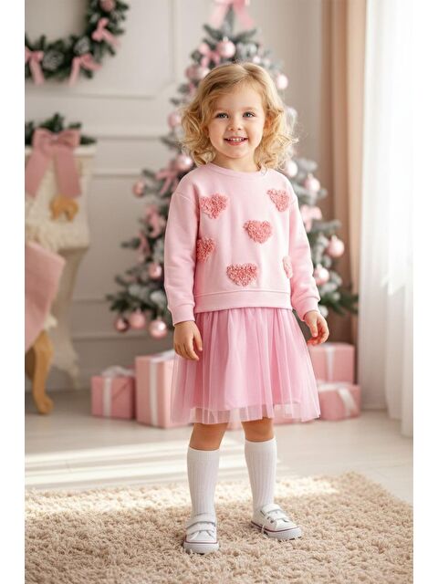 Monila Kız Çocuk Kalp Aplikeli Tül Detaylı Elbise - S000518325-20024