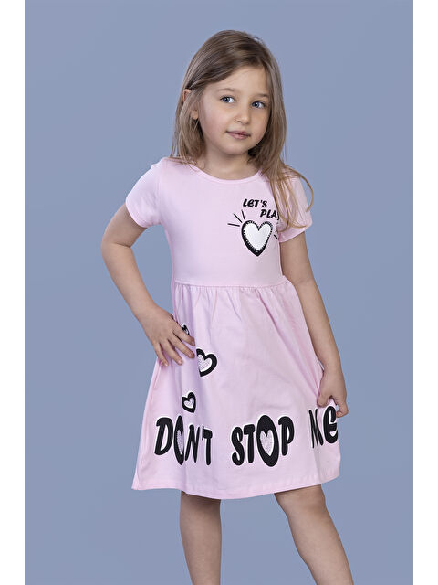 Toontoykids Kız Çocuk Kalp Baskılı Taş İşlemeli Elbise - S000420078-20024