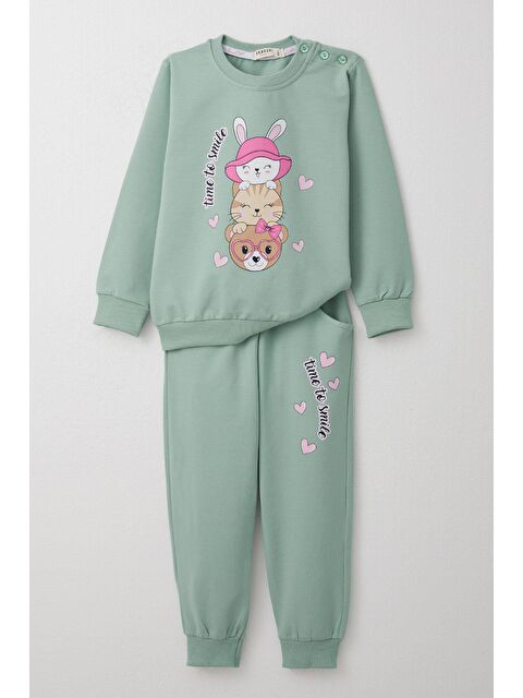 Breeze Kız Bebek  Eşofman Takım Mutlu Arkadaşlar Baskılı Kalpli Su Yeşili (1.5-5 Yaş) - S000279687-20054