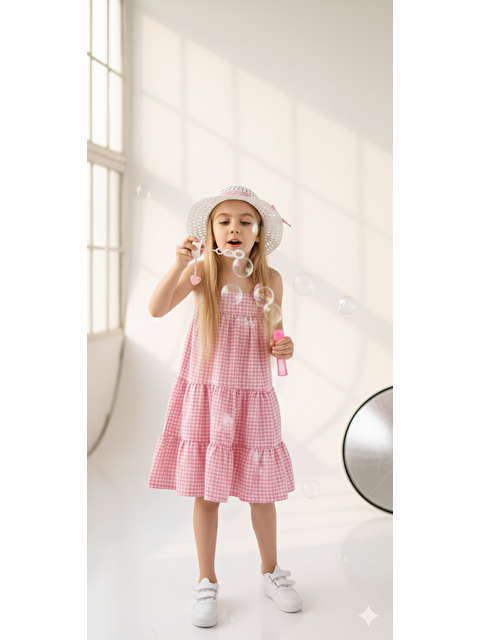 Monila Kız Çocuk Pötikareli Pamuklu Askılı Şapkalı Elbise - S000518306-20024