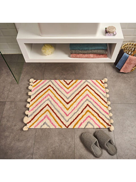 Evidea Soft Tufting Krus Banyo Paspası - Ekru / Renkli - 60x90 cm - S000475716-19965