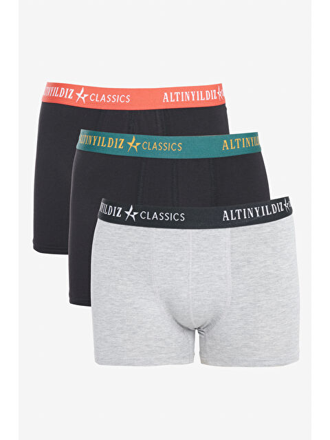 Altınyıldız Classics Erkek Siyah-Gri Standart Fit Normal Kesim 3'lü Modal-Pamuk Kumaş Esnek Boxer Paketi