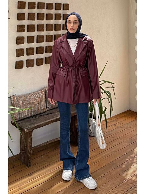 Lamelif Oversize Deri Ceket Bordo - S000518089-19951