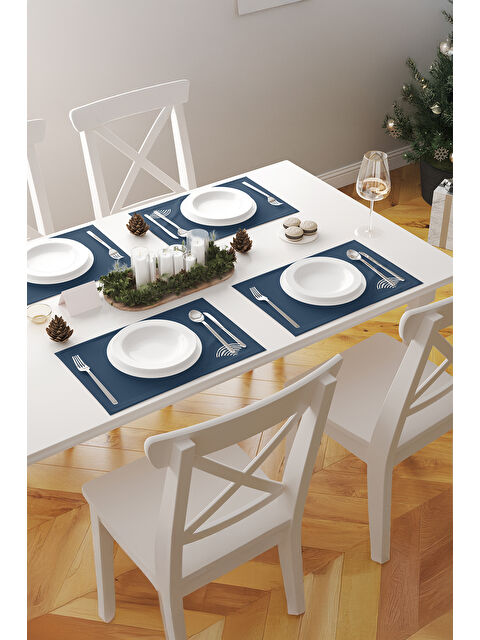 Asdiva Rust Modern Çizgili Geometrik Desenli 2'li Amerikan Servis Seti Lacivert–Ekru - S000502881-37265