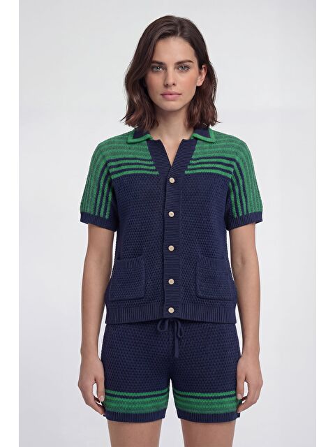 Sabri Özel Giotelli Lacivert-Yeşil Regular Fit %100 Pamuklu Triko Şortlu Takım - S000524619-37358