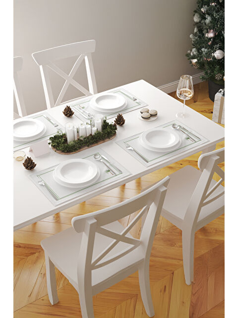 Asdiva Palmiye Naturél Minimal Palmiye Desenli 2'li Amerikan Servis Seti Yeşil-Beyaz - S000502881-37467