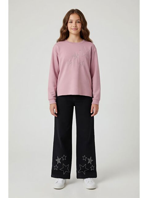 Cansın Mini Gülkurusu Yıldız İşlemeli Badili Jean Pantolonlu Kız Çocuk 2li Takım 23973