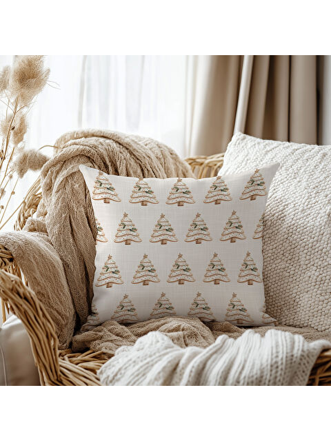 Evmila Dekoratif Kırlent Kılıfı, Minimalist Yılbaşı Çam Ağacı Desenli, Çift Taraflı Baskılı Kadife 43x43 cm - S000511371-19928