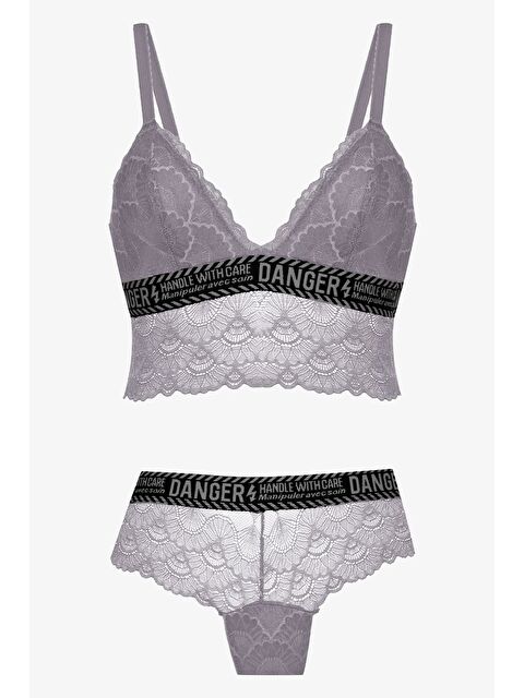 Koza İç Giyim Kadın Danger Yazılı Lastikli Dantelli Büstiyer Takım - S000307744-25636