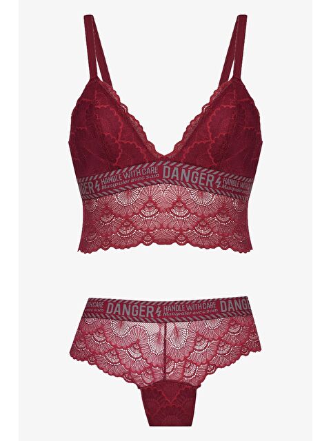 Koza İç Giyim Kadın Danger Yazılı Lastikli Dantelli Büstiyer Takım - S000307744-19951