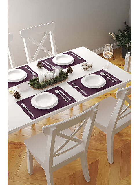 Asdiva Nova Minimal Kabuk Formlu Geometrik Dalga Motifli  2'li Amerikan Servis Seti Mor-Beyaz - S000502881-37236