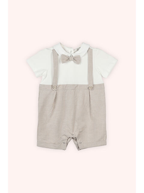 Panço Yenidoğan Papyonlu Çizgi Desenli Bej Tulum - S000524624-19928