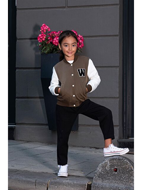 For You Kids W Nakışlı Kız Çocuk Kahverengi Bomber Kolej Ceket - S000327406-19413