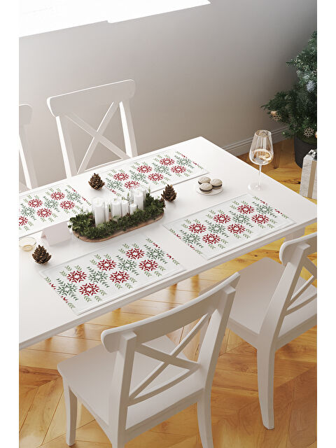 Asdiva Folk Etnik Yıldız Çiçeği Desenli 2'li Amerikan Servis Seti- Yeşil-Kırmızı-FPM - S000502881-37469