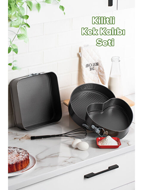 Porsima 911 3lü Yanmaz Yapışmaz Metal Kilitli Kelepçeli Kek Kalıbı Seti - S000406883-37188