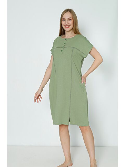 Intensive Kadın Düğmeli Kısa Kollu Yırtmaç Detaylı Pamuklu Elbise - S000464584-20054