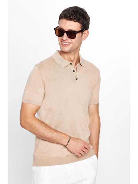 TUDORS Erkek Slim Fit Dar Kesim Pamuklu Örme Triko Taş Polo Yaka Tişört