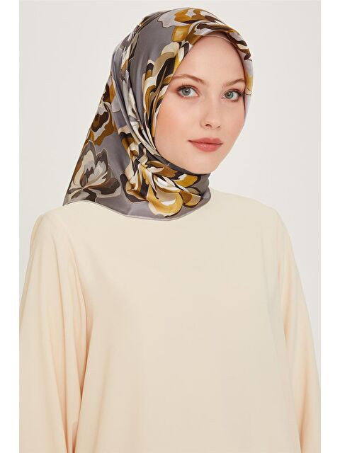 ARMİNE Çiçek Desenli Twill Saf İpek Eşarp 9234D 32 - S000500407-23173