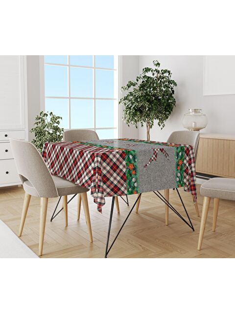 Evmila Yılbaşı Desenli Kadife Doku Masa Örtüsü - S000111364-23173