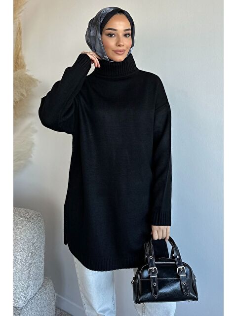 Julude Gülseli Balıkçı Yaka Yırtmaçlı Tesettür Triko Tunik - S000491637-19351