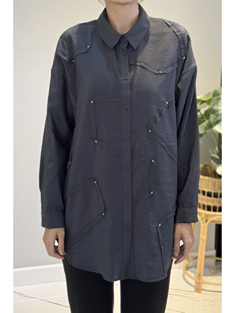 Remsa Düğme Detaylı Uzun Kol Dekoratif Dikişli Gömlek 6146 Antrasit - S000464587-29666